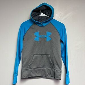 Under Armour size  YLG Youth Large Hoodie sweatshirt gray blue big logo kids